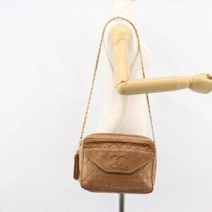 CHANEL Matelasse Fringe Chain Shoulder Bag Lamb Skin Brown Gold CC Auth bs31725